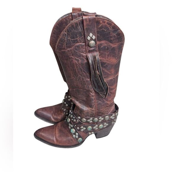Old Gringo Fringe Harness Distressed LeatherWestern Cowgirl Boot size 9